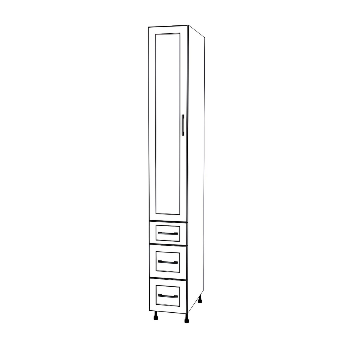 12" Wide Tall Pantry Cabinet with Drawer - (White Cabinet Boxes - Thermofoil Doors) 24 D