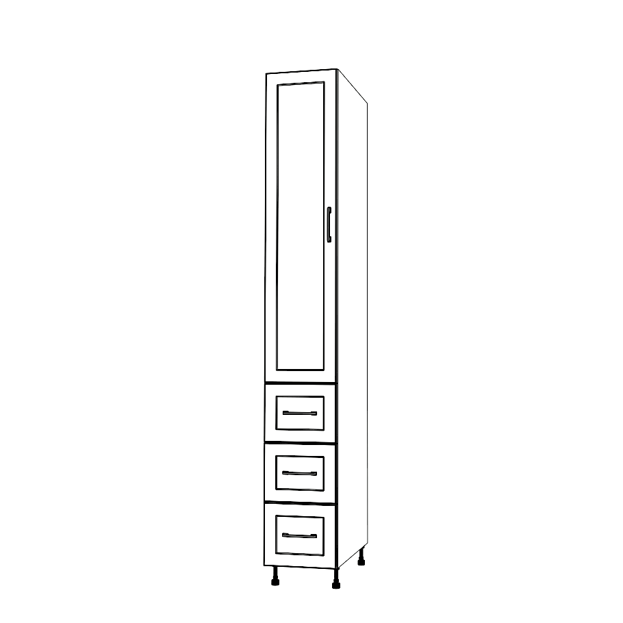 13" Wide Tall Pantry Cabinet with Drawer - (White Cabinet Boxes - Thermofoil Doors) 24 D