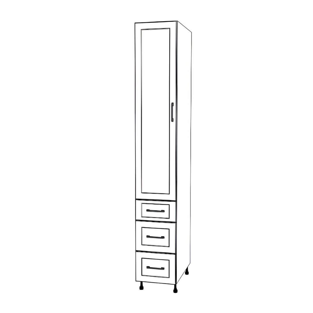 14" Wide Tall Pantry Cabinet with Drawer - (White Cabinet Boxes - Thermofoil Doors) 24 D