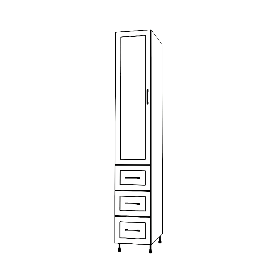 15" Wide Tall Pantry Cabinet with Drawer - (White Cabinet Boxes - Painted Doors) 24 D