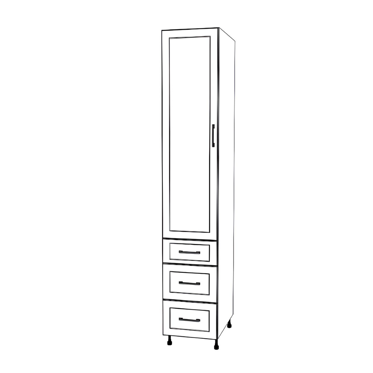16" Wide Tall Pantry Cabinet with Drawer - (White Cabinet Boxes - Painted Doors) 24 D