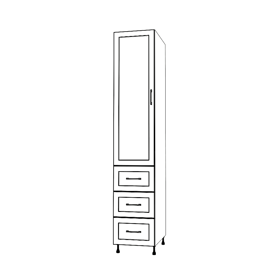 17" Wide Tall Pantry Cabinet with Drawer - (White Cabinet Boxes - Painted Doors) 24 D