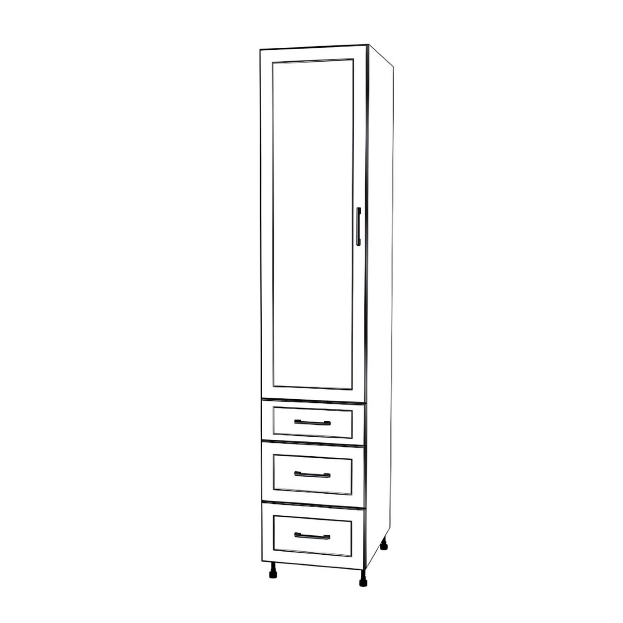 18" Wide Tall Pantry Cabinet with Drawer - (White Cabinet Boxes - Thermofoil Doors) 24 D