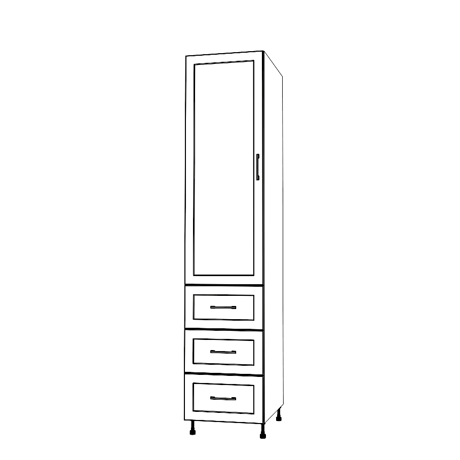 19" Wide Tall Pantry Cabinet with Drawer - (White Cabinet Boxes - Thermofoil Doors) 24 D