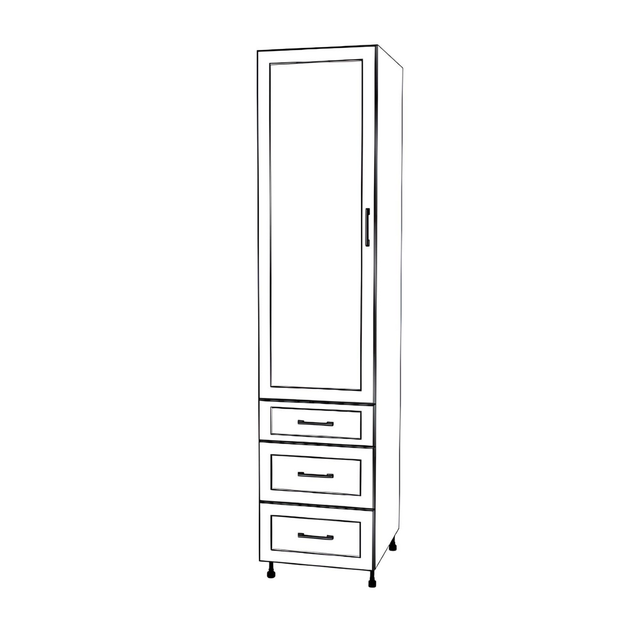 20" Wide Tall Pantry Cabinet with Drawer - (White Cabinet Boxes - Painted Doors) 24 D
