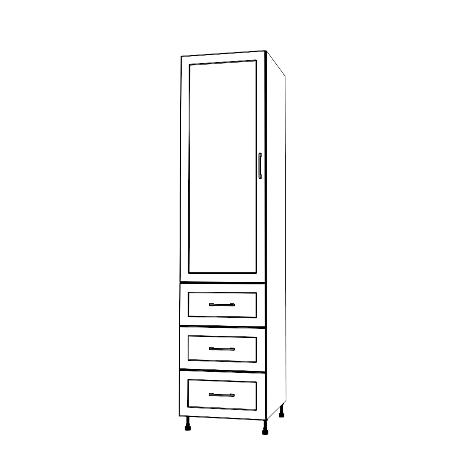21" Wide Tall Pantry Cabinet with Drawer - (White Cabinet Boxes - Painted Doors) 24 D