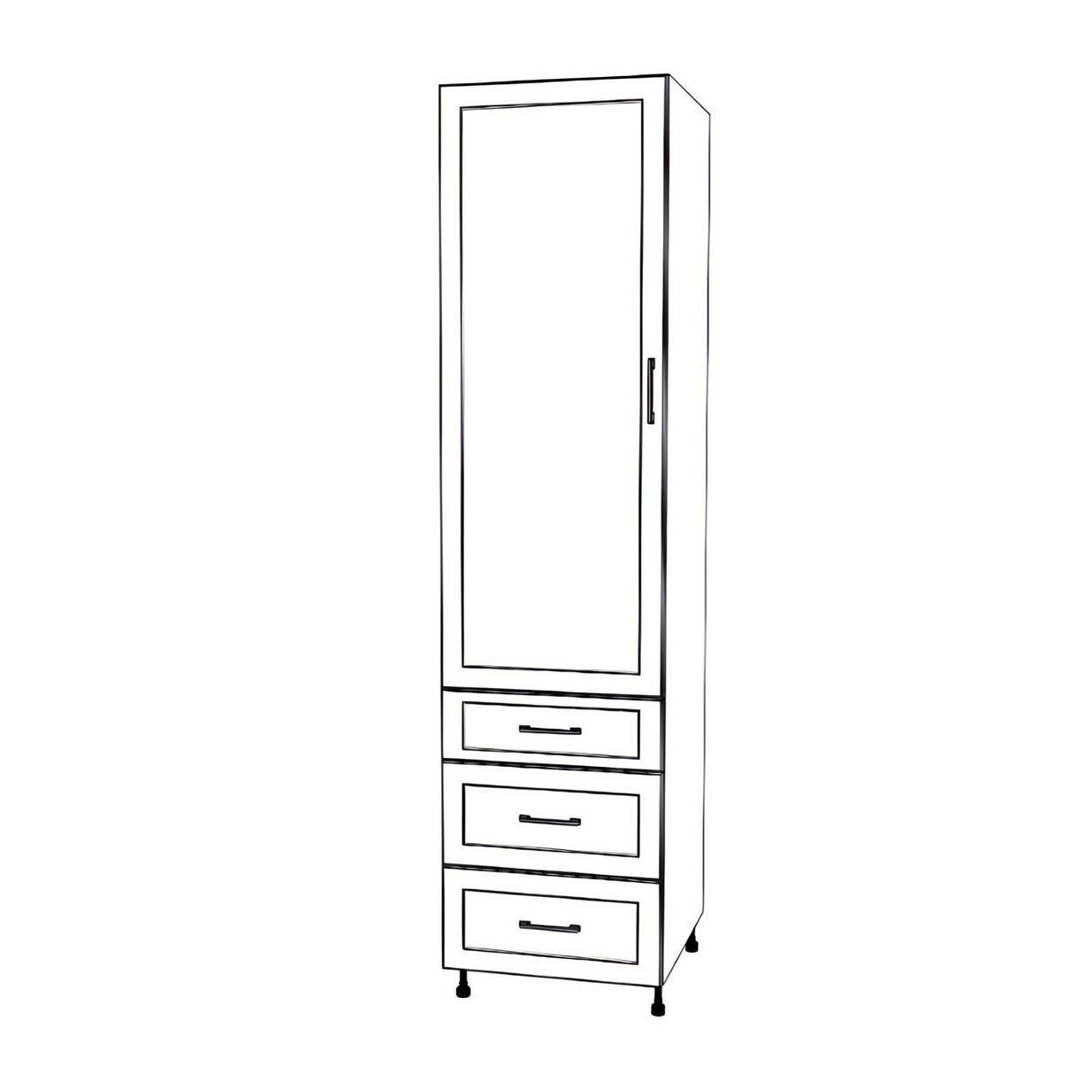 22" Wide Tall Pantry Cabinet with Drawer - (White Cabinet Boxes - Painted Doors) 24 D