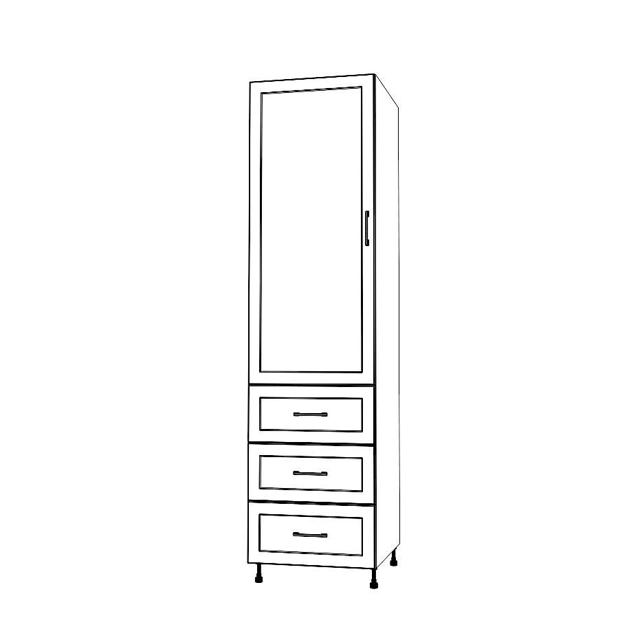 23" Wide Tall Pantry Cabinet with Drawer - (White Cabinet Boxes - Painted Doors) 24 D