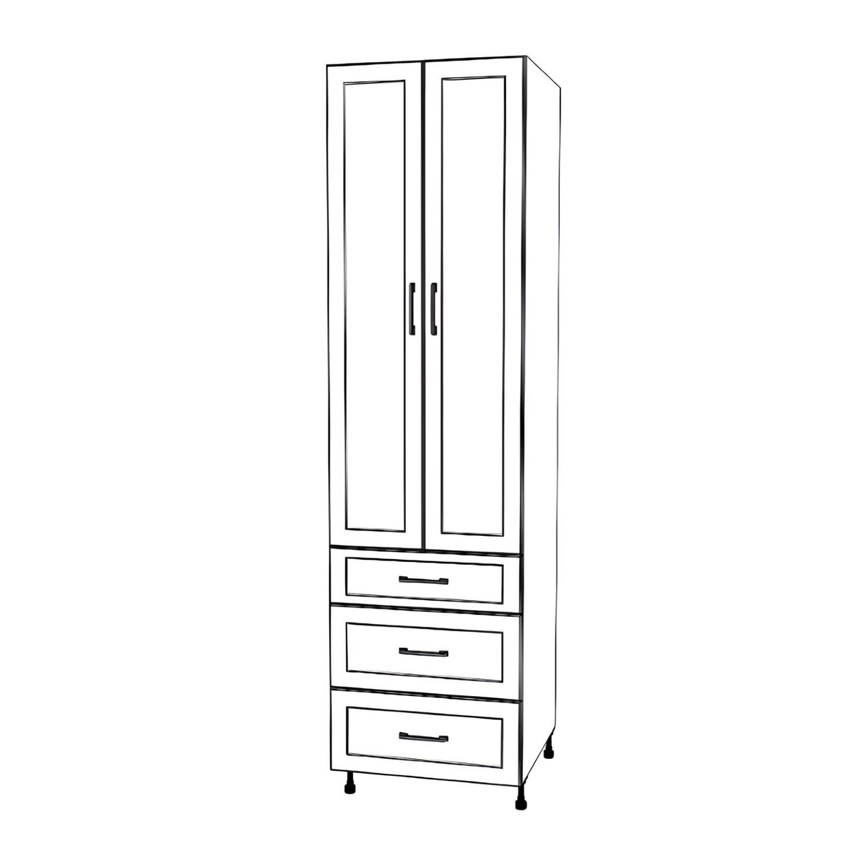 24" Wide Tall Pantry Cabinet with Drawer - (White Cabinet Boxes - Painted Doors) 24 D