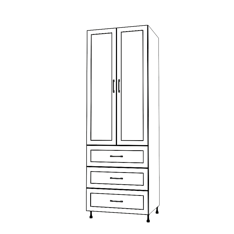 25" Wide Tall Pantry Cabinet with Drawer - (White Cabinet Boxes - Painted Doors) 24 D