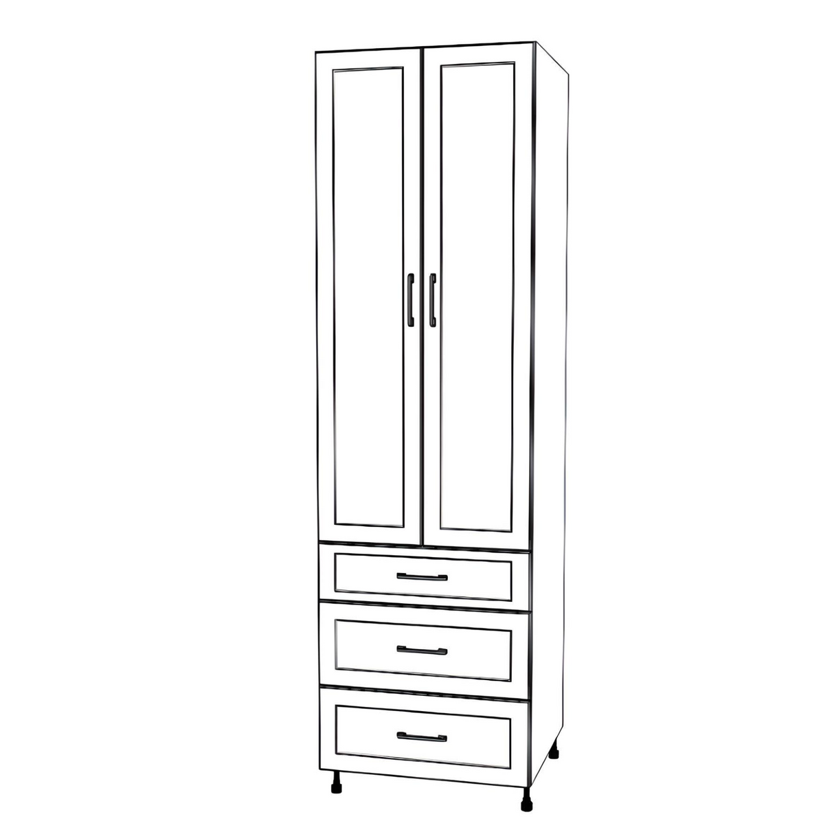 26" Wide Tall Pantry Cabinet with Drawer - (White Cabinet Boxes - Thermofoil Doors) 24 D