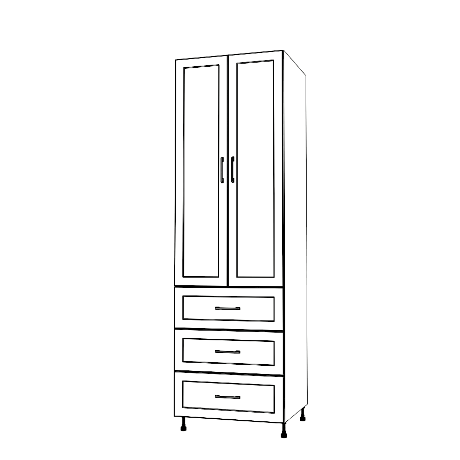 27" Wide Tall Pantry Cabinet with Drawer - (White Cabinet Boxes - Painted Doors) 24 D