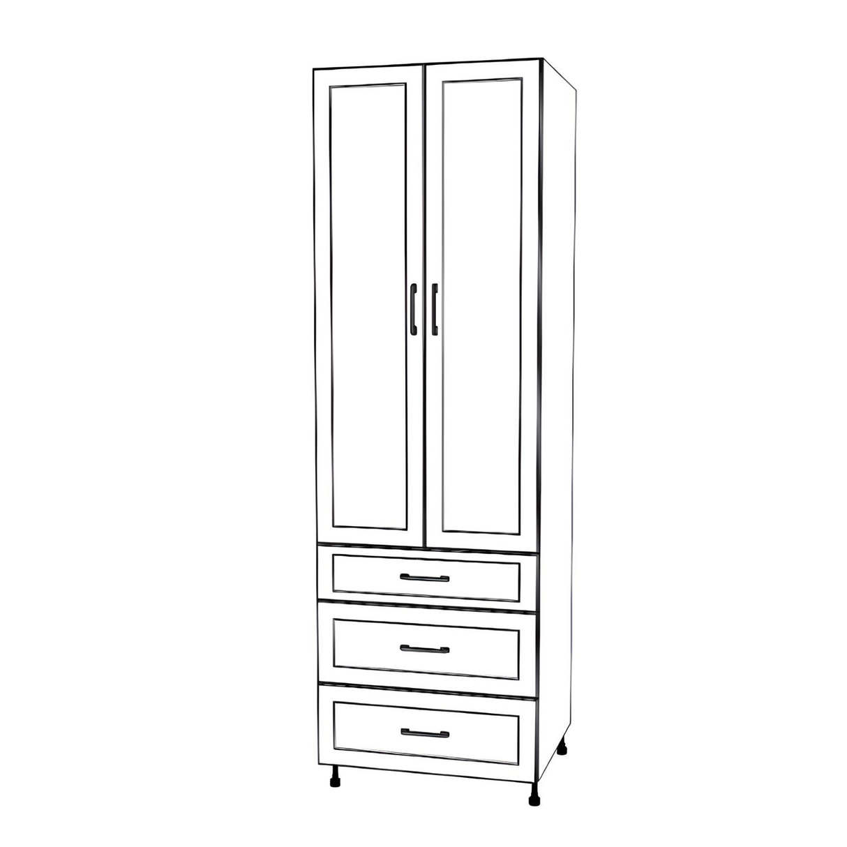 28" Wide Tall Pantry Cabinet with Drawer - (White Cabinet Boxes - Thermofoil Doors) 24 D