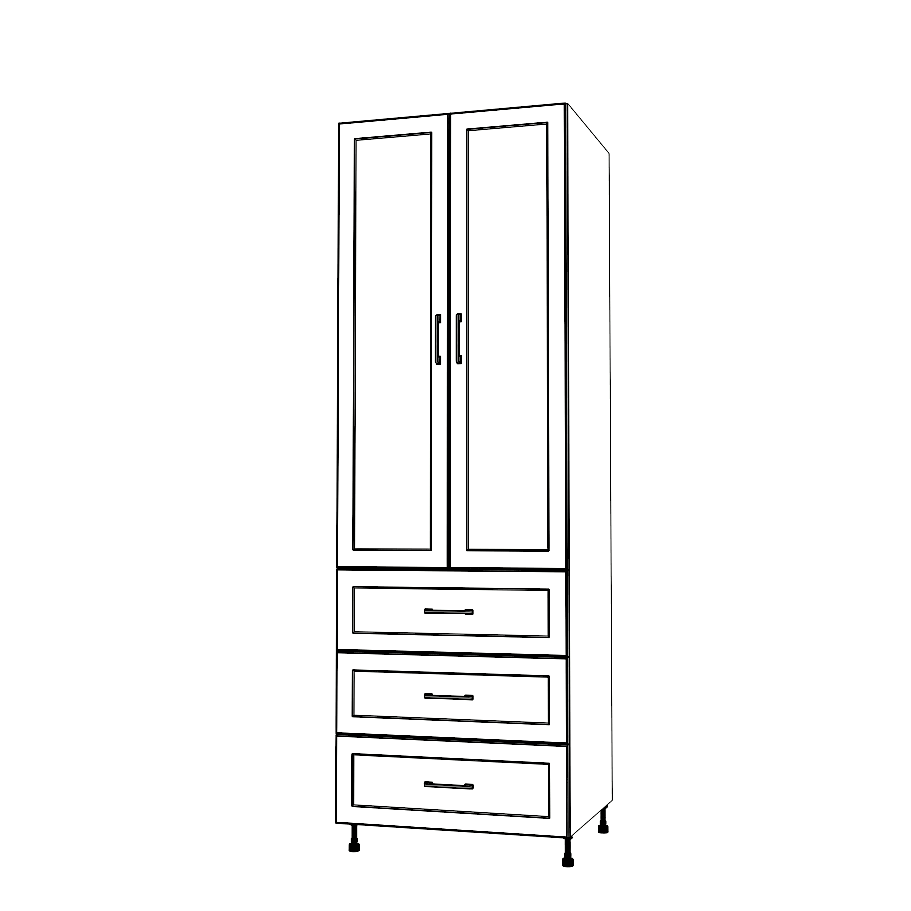29" Wide Tall Pantry Cabinet with Drawer - (White Cabinet Boxes - Painted Doors) 24 D