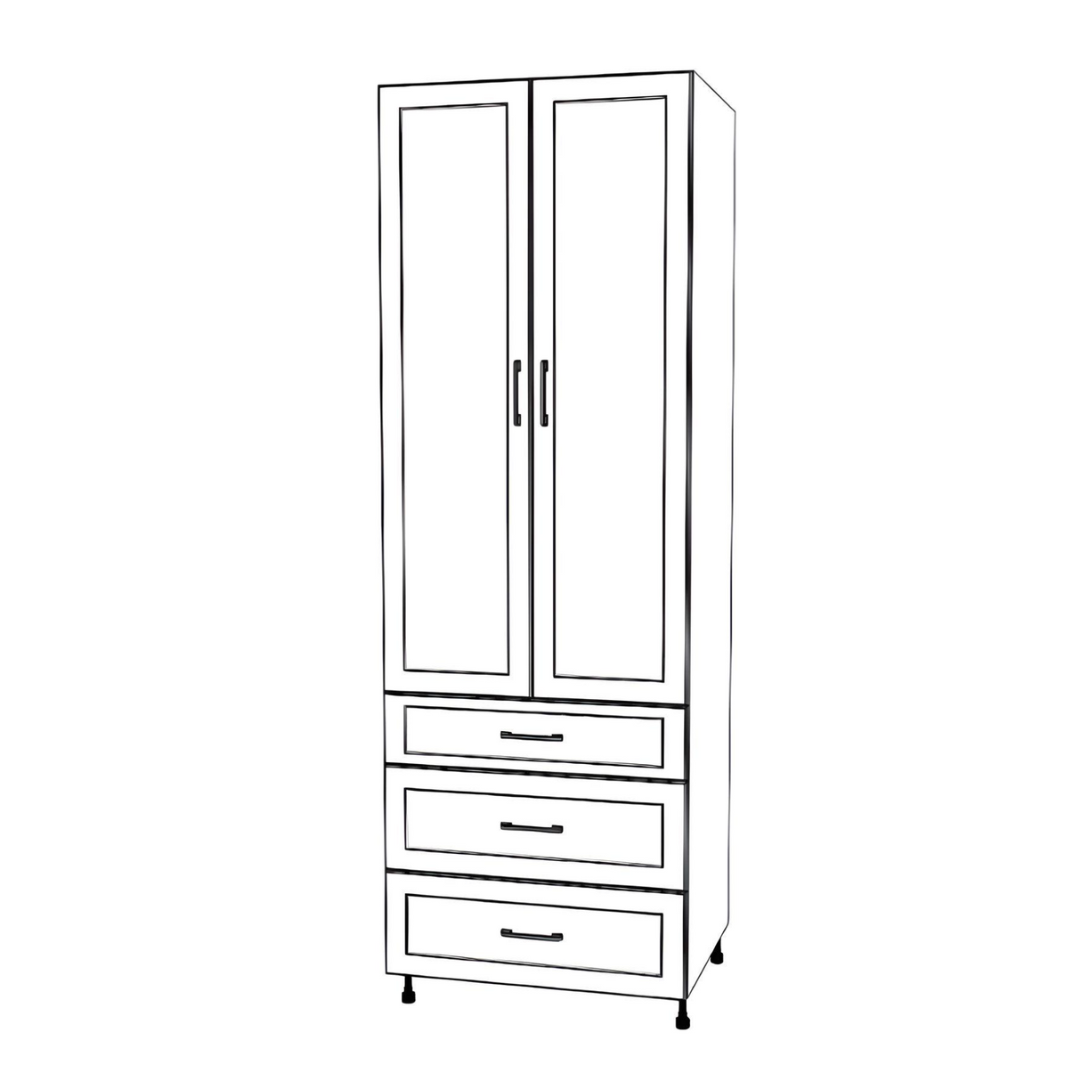 30" Wide Tall Pantry Cabinet with Drawer - (White Cabinet Boxes - Painted Doors) 24 D