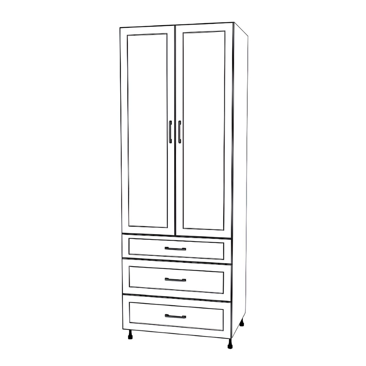 32" Wide Tall Pantry Cabinet with Drawer - (White Cabinet Boxes - Thermofoil Doors) 24 D