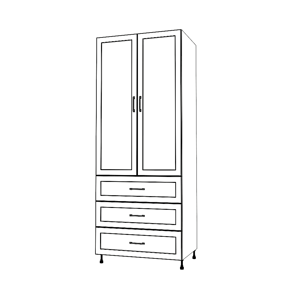 35" Wide Tall Pantry Cabinet with Drawer - (White Cabinet Boxes - Painted Doors) 24 D