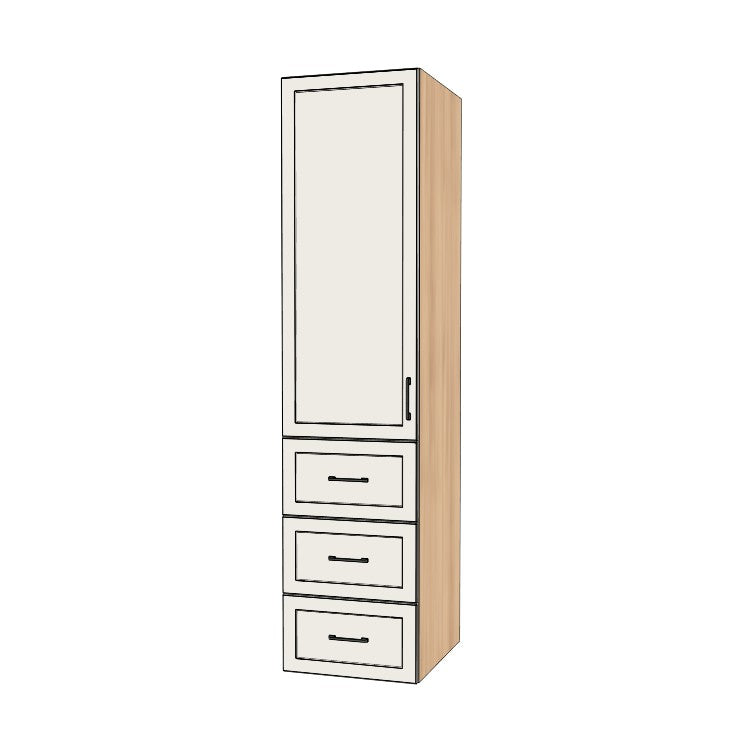 21" Wide Tall Pantry Cabinet with Drawer - (Ply Wood Boxes - Thermofoil Doors) 24 D