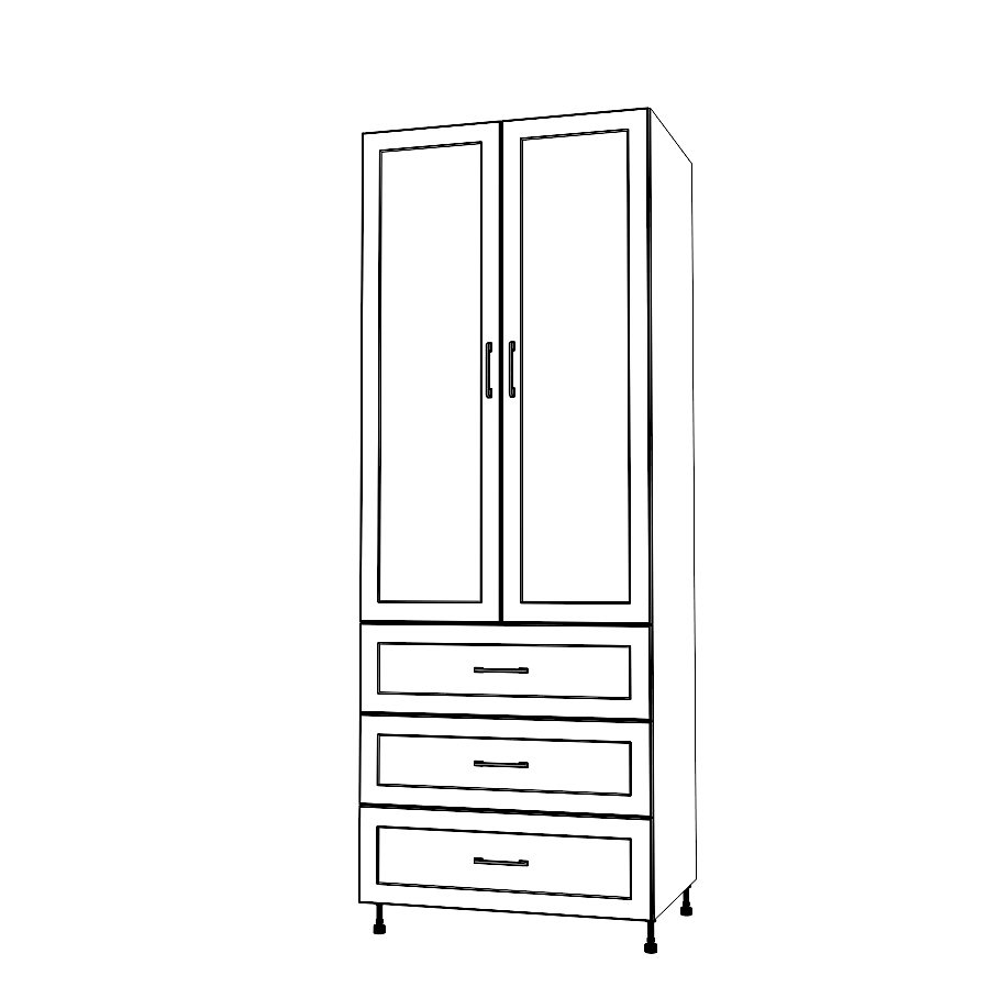 33" Wide Tall Pantry Cabinet with Drawer - (White Cabinet Boxes - Painted Doors) 24 D