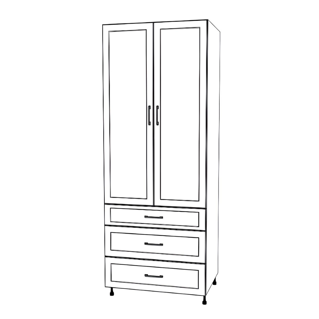 34" Wide Tall Pantry Cabinet with Drawer - (White Cabinet Boxes - Painted Doors) 24 D