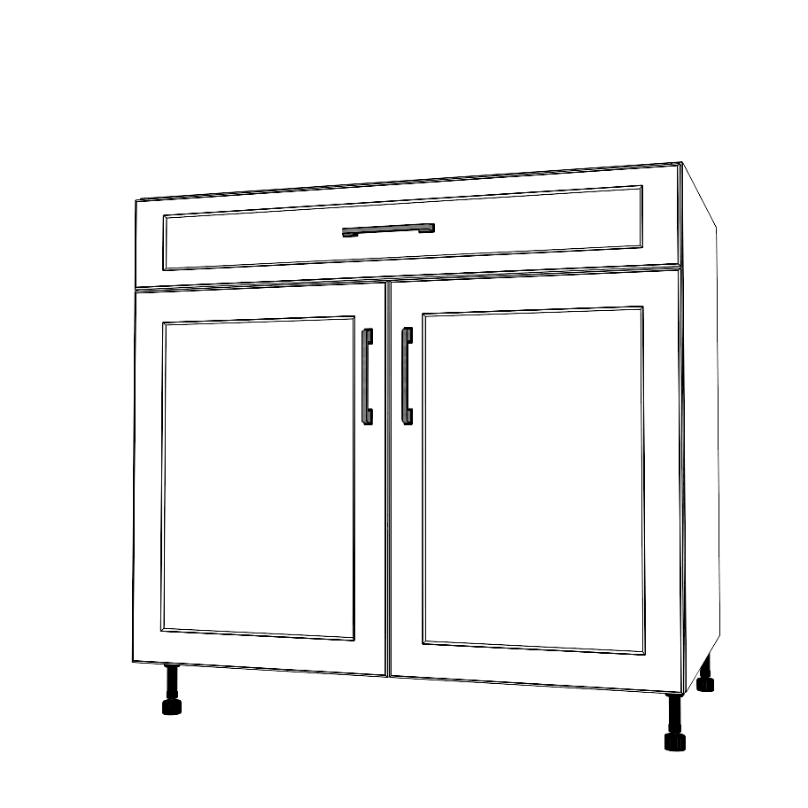 36" Wide Base Cabinet With Drawer On Top - (White Cabinet Boxes - Thermofoil Doors)