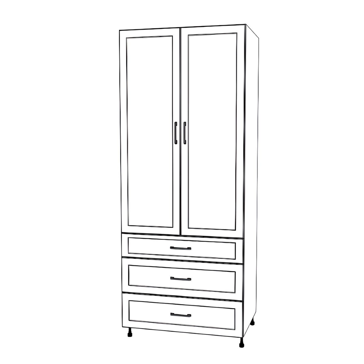 36" Wide Tall Pantry Cabinet with Drawer - (White Cabinet Boxes - Painted Doors) 24 D